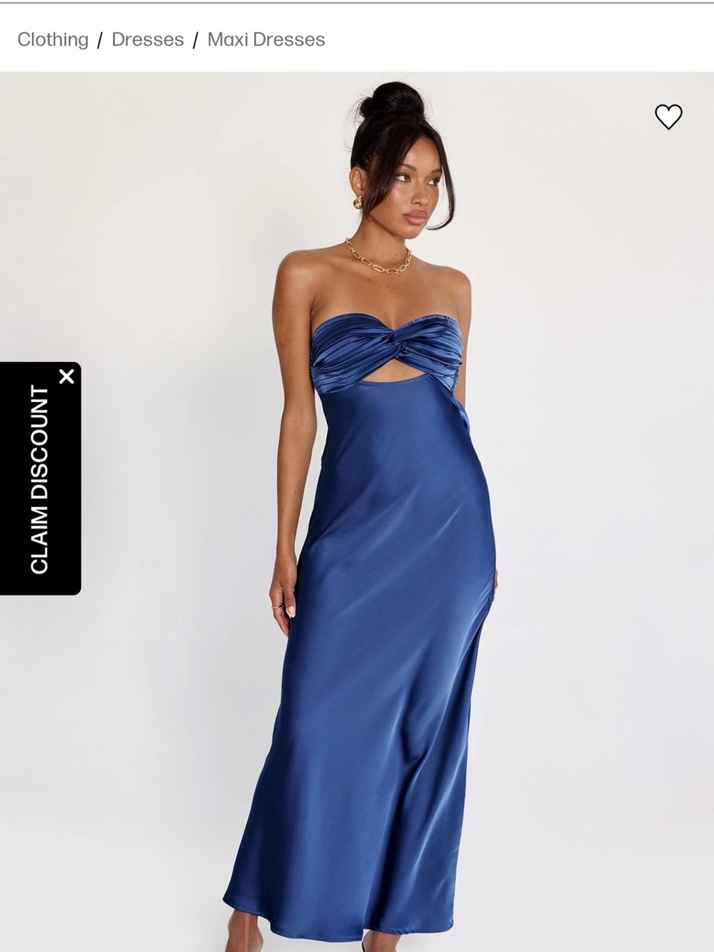 Strapless Satin Maxi Dress in Deep Blue by Princess Polly
